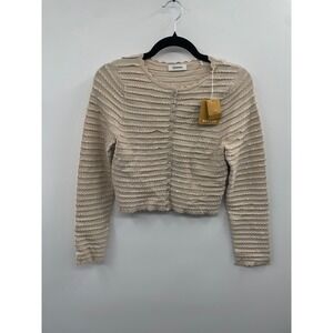 NWT Sandro Beige Rhinestone Button-Up Cardigan Women's 2 Beige Long Sleeve